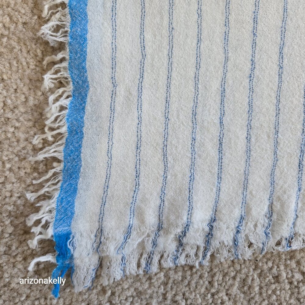J. Crew Wool Scarf Lightweight White with Blue Stripes - Picture 5 of 13